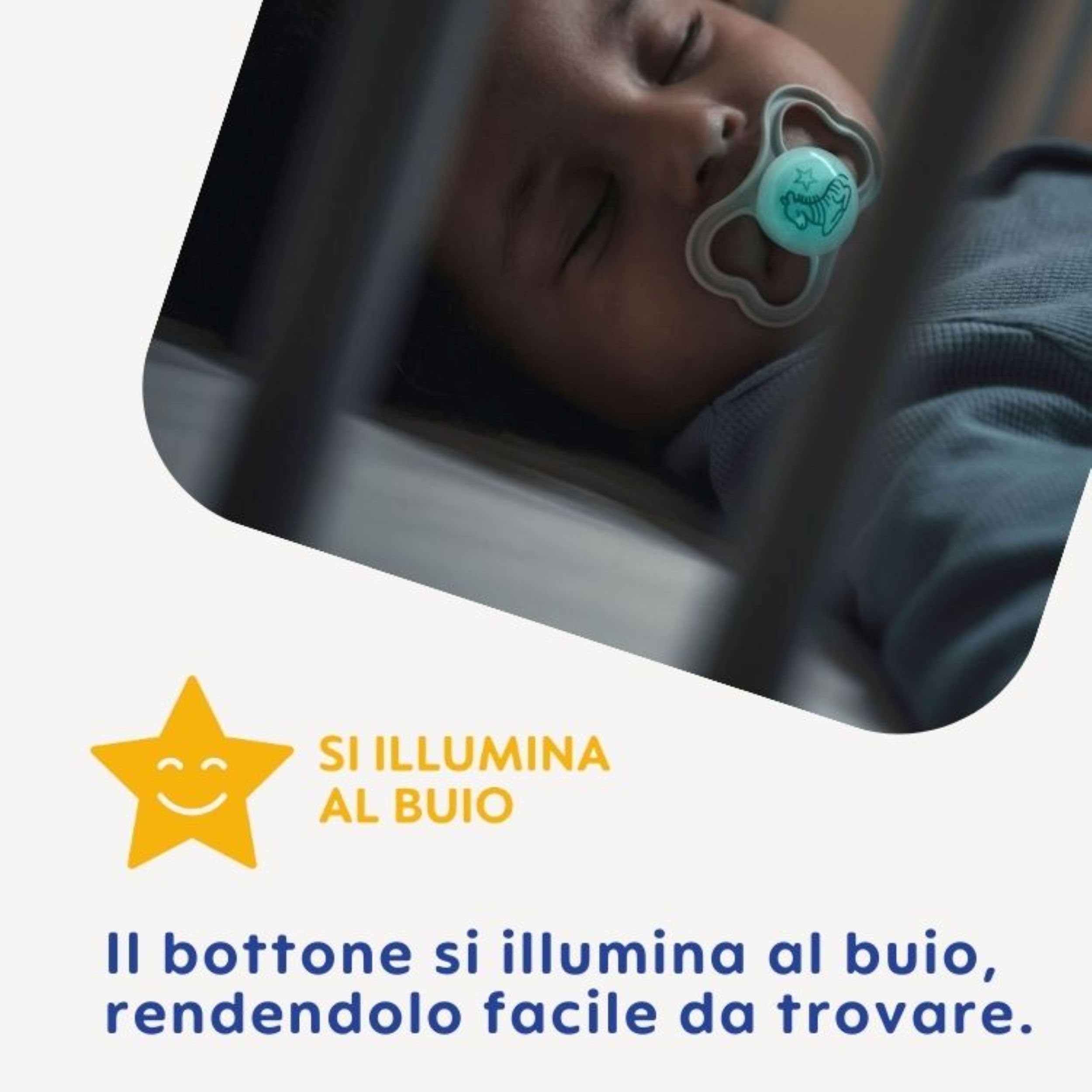 MAM Air Night Succhietto 6-16 Mesi (Set da 2), Ciuccio MAM 6-16 mesi che si illumina al buio per pelli sensibili, Kit da 2 accessori neonato con tettarella in silicone e porta ciuccio, Azzurro/Verde - 3