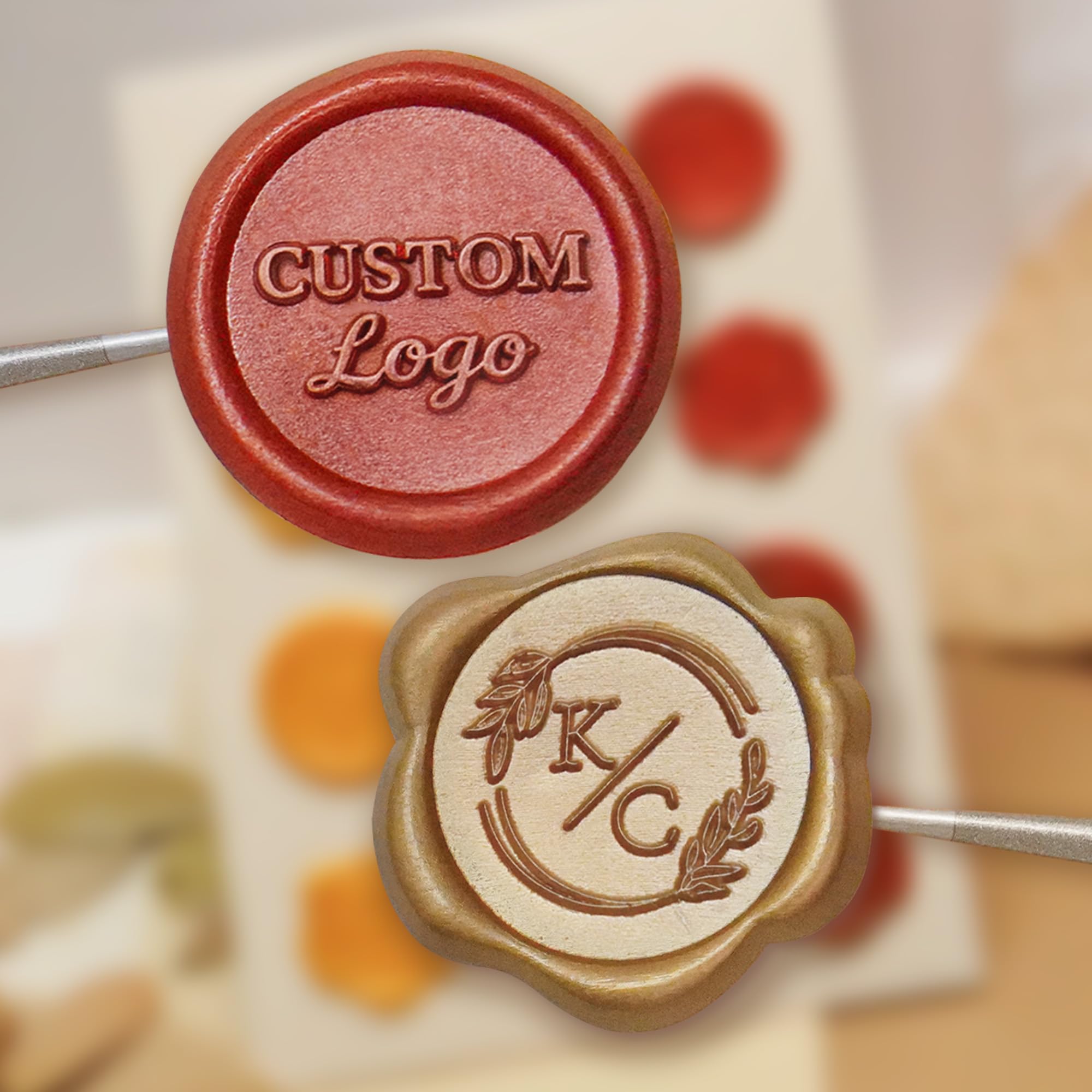 Personalized Wax Seal Stickers – Custom Self-Adhesive Wax Seals with Text or Logo, for Wedding Envelope Gifts, Round or Irregular Edge, Gold Burgundy Green & More (32mm / 1.25 ins)
