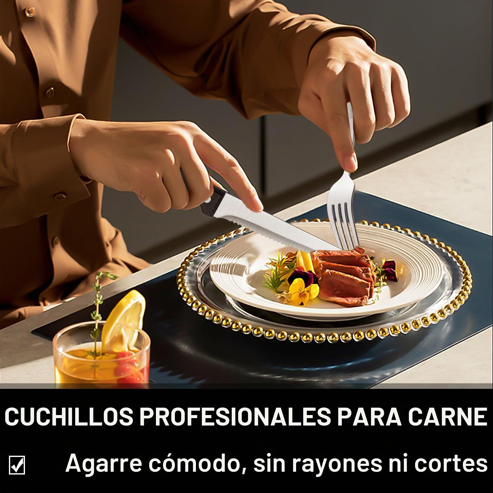 Juego de cubiertos de 49 piezas con organizador, cubiertos de acero inoxidable resistentes para 8, juegos de cubiertos con cuchillos de carne, inoxidables, pulidos con espejo, aptos para lavavajillas