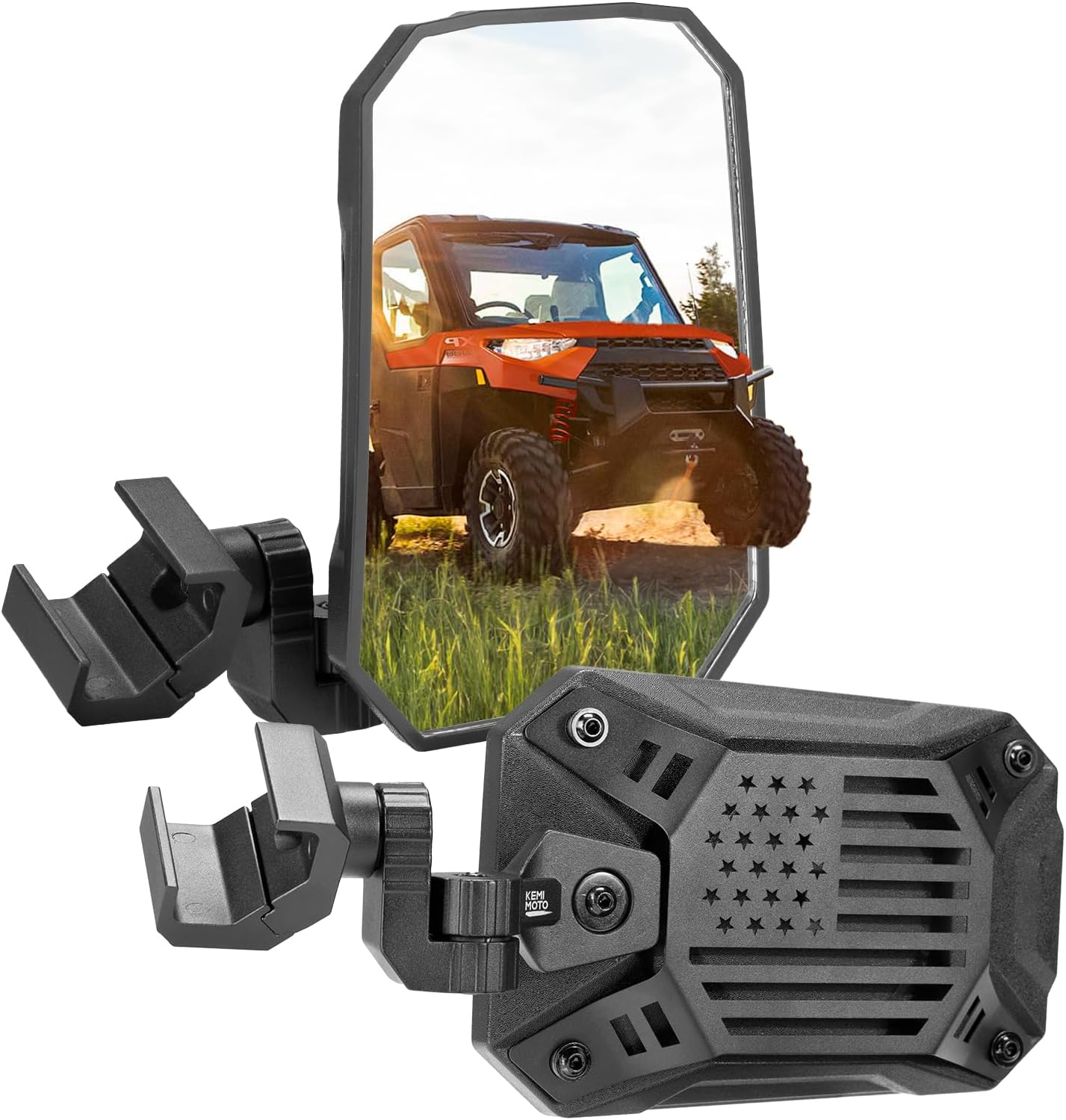 KEMIMOTO UTV Side Mirrors 2025 NEW Billet Aluminum 8.4" x 5.7" Wide View for Pro-fit Compatible with Polaris Ranger/General Can Am Defender/Commander/Maverick Trail CFMOTO Uforce Fit in Windshield