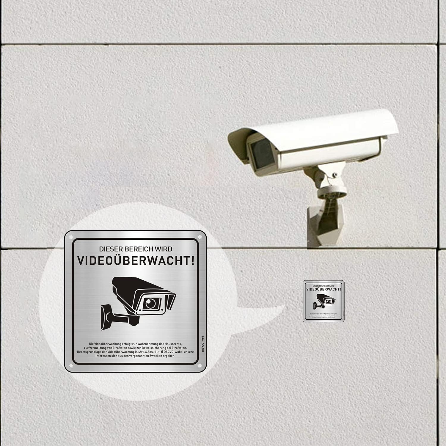 Attenzione Segnaletica di Videosorveglianza, 4 pezzi 15x15 cm Segnali Videosorveglianza Per la Proprietà Privata, Segnalazioni Avvertimento di Targhe in Alluminio per Interni ed Esterni