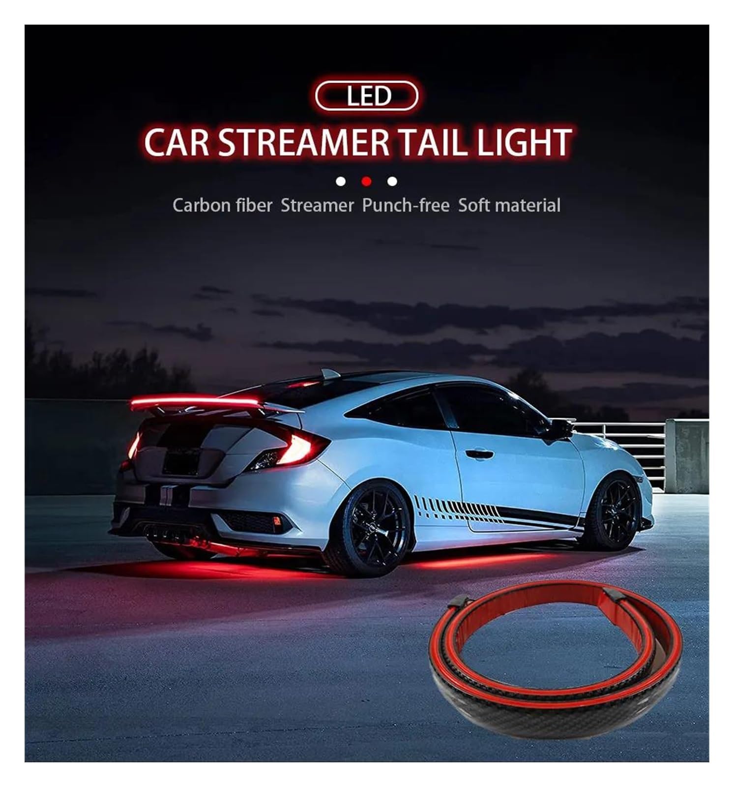 Coda Spoiler Alettone Led Spoiler Luce Universale Fibra Carbonio Auto Spoiler Posteriore Lampada Flusso Terza Luce Freno Luci Segnale Arresto 12V 120 Centimetri Ala Posteriore Auto