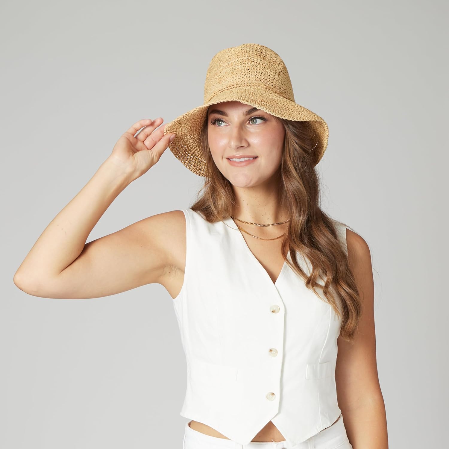 Women's Crochet Raffia Bucket Hat