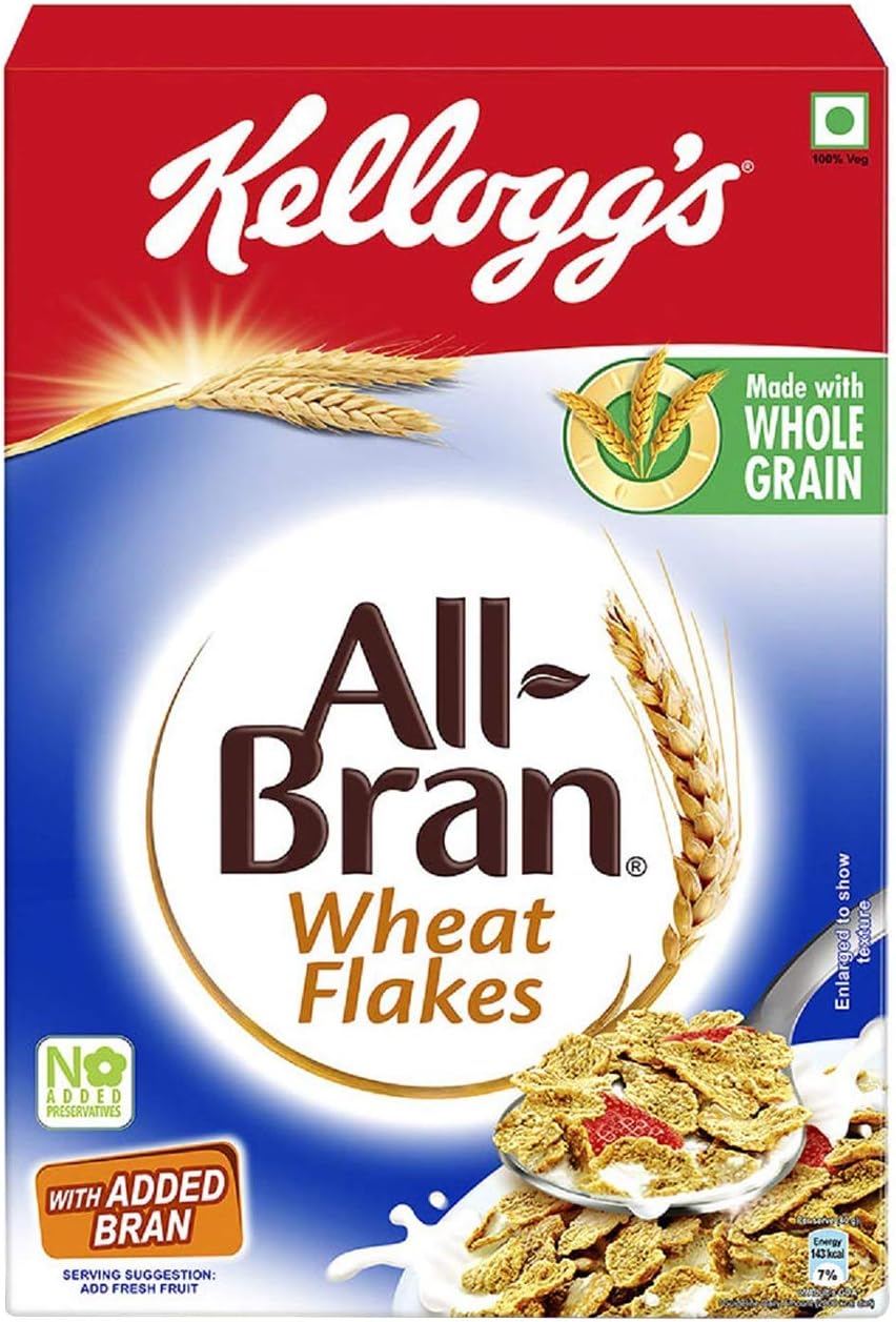 Kellogg's All Bran Wheat Flakes 440G | Made With Whole Grain, 7 Essential Vitamins And Iron | High In Protein & Fibre | Breakfast Cereal