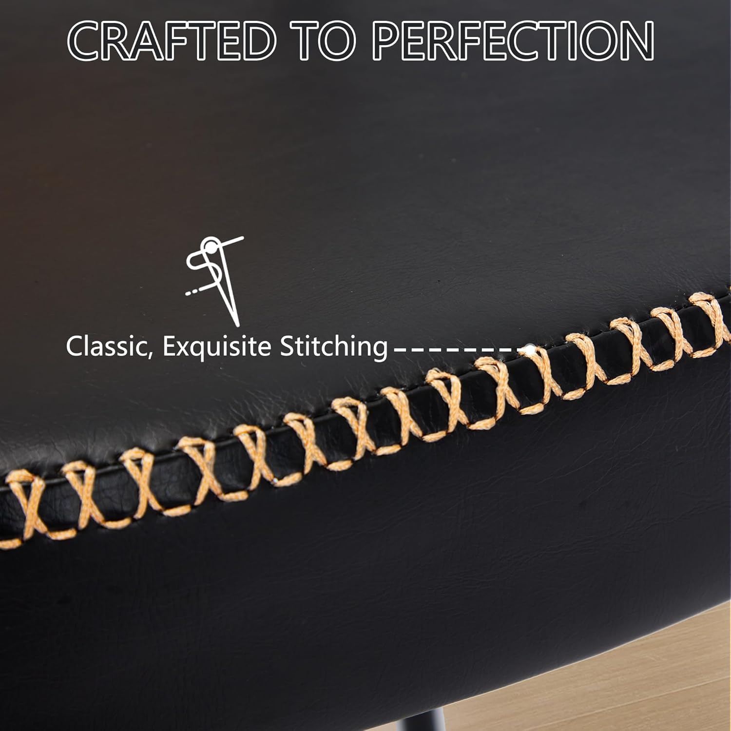 Rattan Dining Chairs Set of 4, Leather Upholstered Dining Chairs with Rattan Cane Back, Mid Century Modern Dining Room Chairs with Black Metal Legs & D-Shaped Thicken Cushion, Black