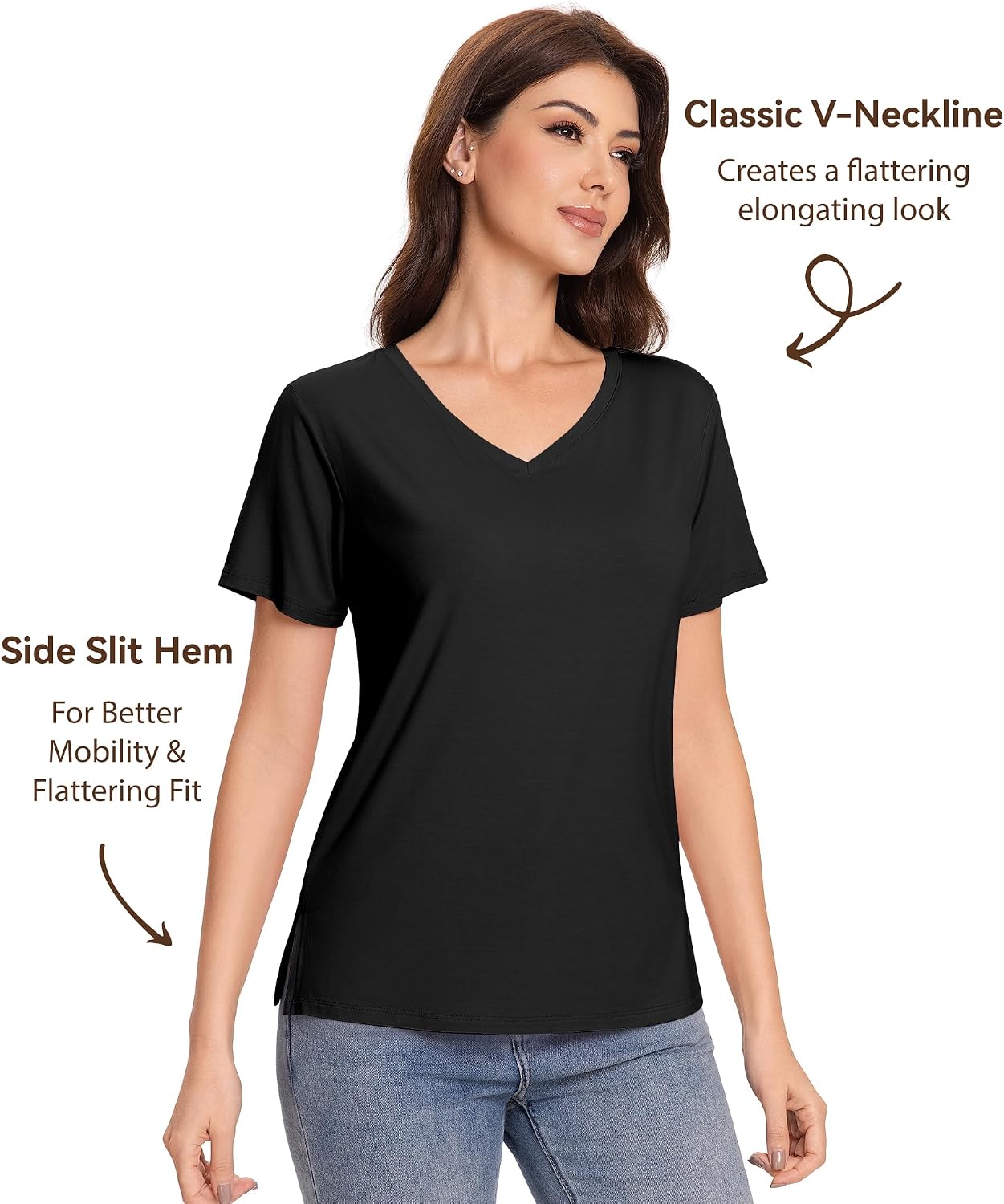 Pajama Tops for Women Viscose from Bamboo T-Shirt Short Sleeve Tee Soft V Neck Shirt Cooling Pjs Sleepwear S-XXL