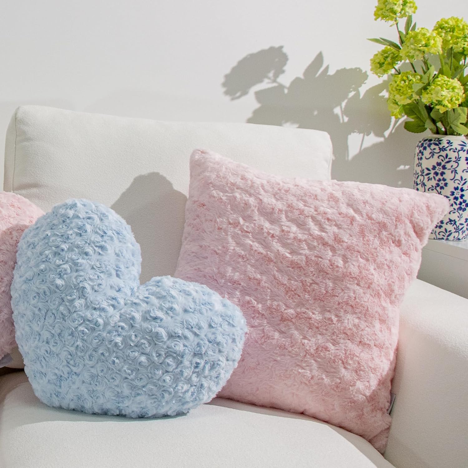Soft Pink Square Throw Pillow Covers – 2-Pack 20"x20" Decorative Cushion Covers – 600g Faux Rabbit Fur - Image 7