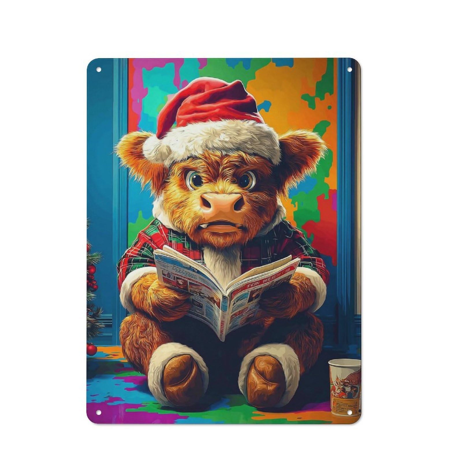 Junmoney Christmas Cow Reading A Newspaper Farmhouse Metal Sign With Design 40X30cm, Rustic Rustic Kitchen Decor For Dining Room, Cafe, Entryway Or Family Room