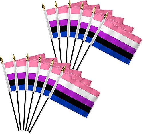 Banderas de palo Genderfluid Pride de 4 x 6 pulgadas, paquete de una docena