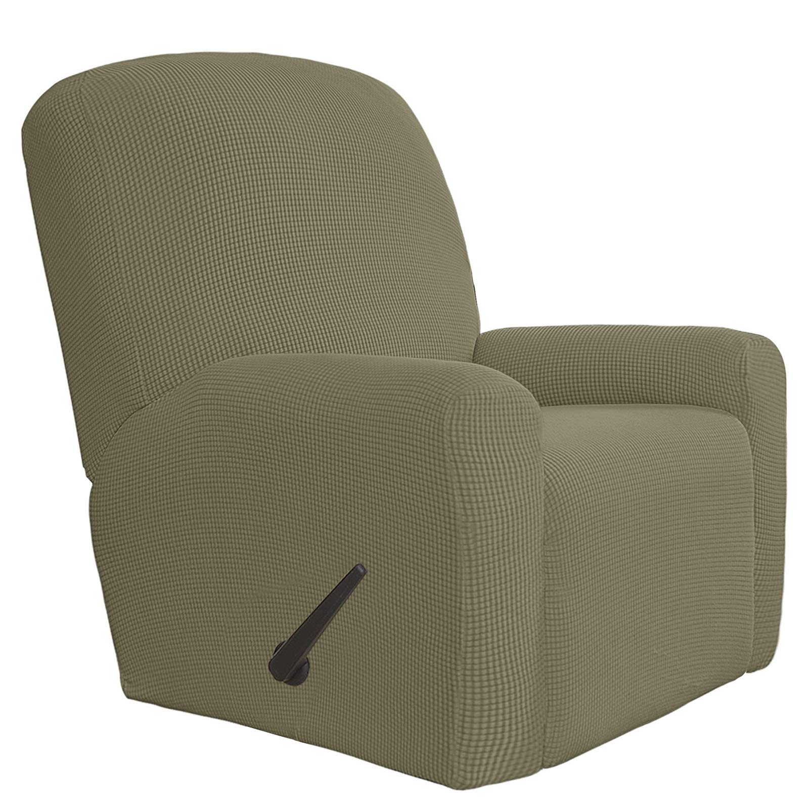 Easy-Going 4 Pieces Oversized Recliner Stretch Sofa Slipcover Sofa Cover Furniture Protector Couch Soft with Elastic Bottom Polyester Spandex Jacquard Fabric Small Checks Khaki,X-Large