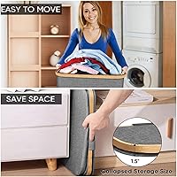 Vista 6 de BALEINE Cesta de lavandería con tapa, cestas altas para la ropa sucia con asas de bambú, contenedor grande para la ropa sucia con soporte interno