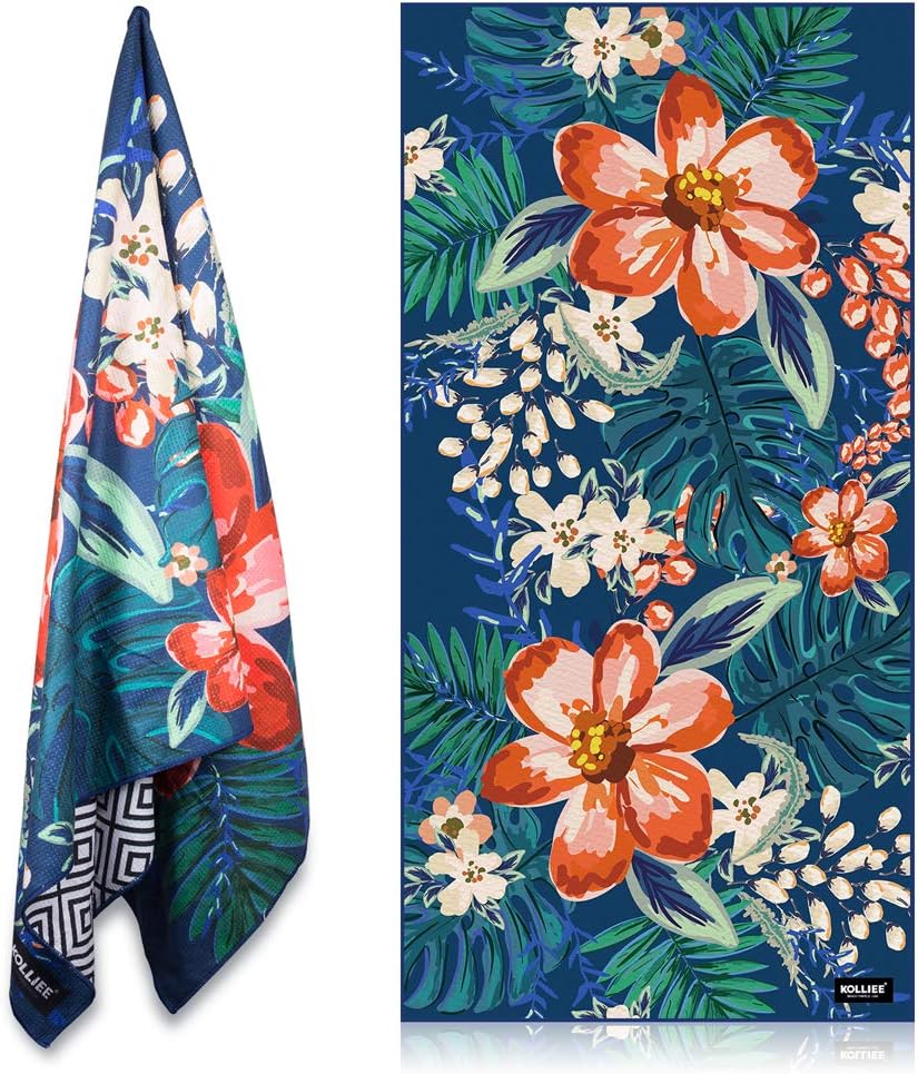 KOLLIEE Sand Free Beach Towels Flowers Portable Colorful Compact Beach Towels Absorbent Pool Towels Sand Proof Beach Towels for Adults Girls Women Kids 31x63 inch