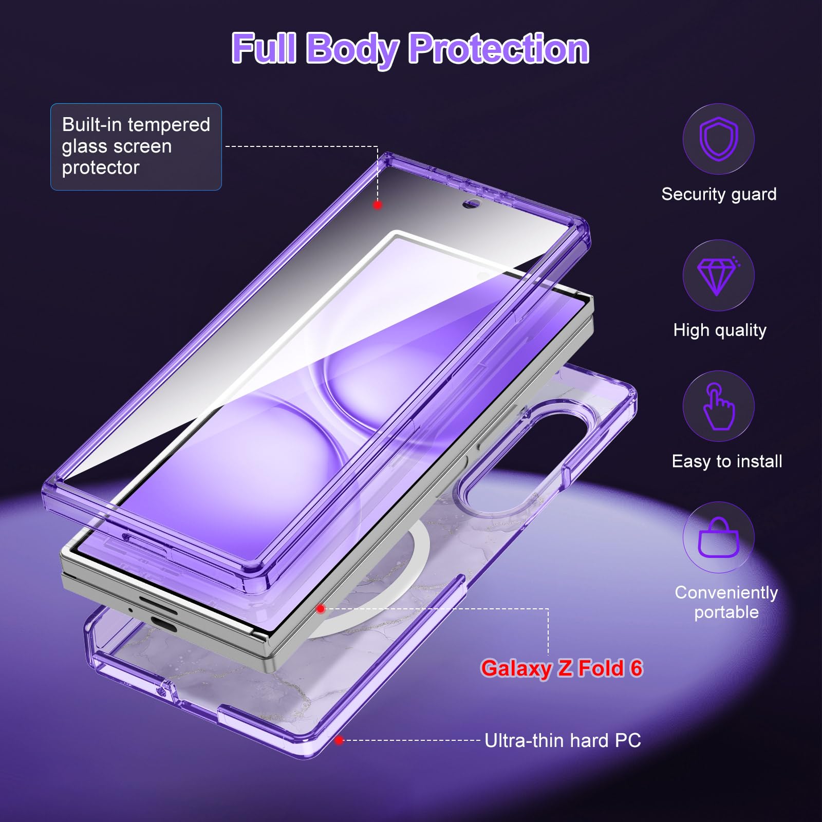 Casetego Custodia magnetica per Galaxy Z Fold 6, compatibile con MagSafe, protezione per lo schermo integrata, protezione per cerniere, sottile, antiurto, da donna, graziosa custodia per Samsung