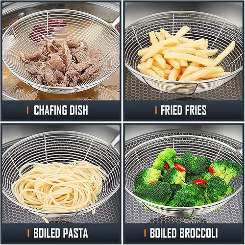 Vista 20 de Colador de araña, araña de cocina, cuchara de araña extra grande de 7.9 pulgadas con mango de madera, utensilio de cocina de araña de acero 7.9 in