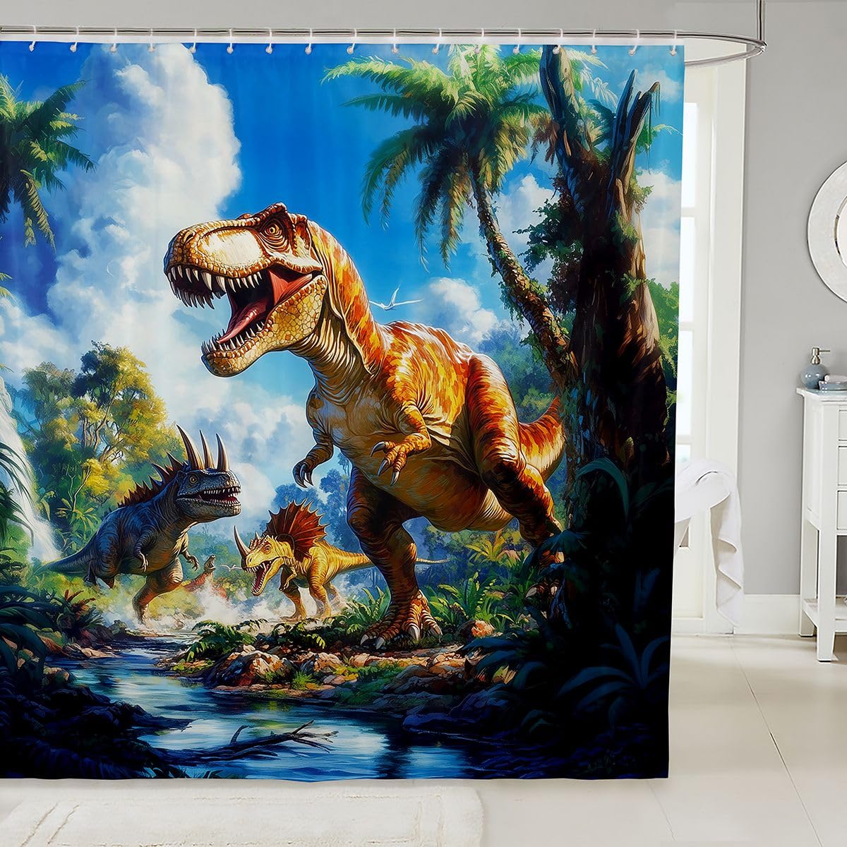 Rideau de baignoire dinosaure pour éviter l'eau sur le sol