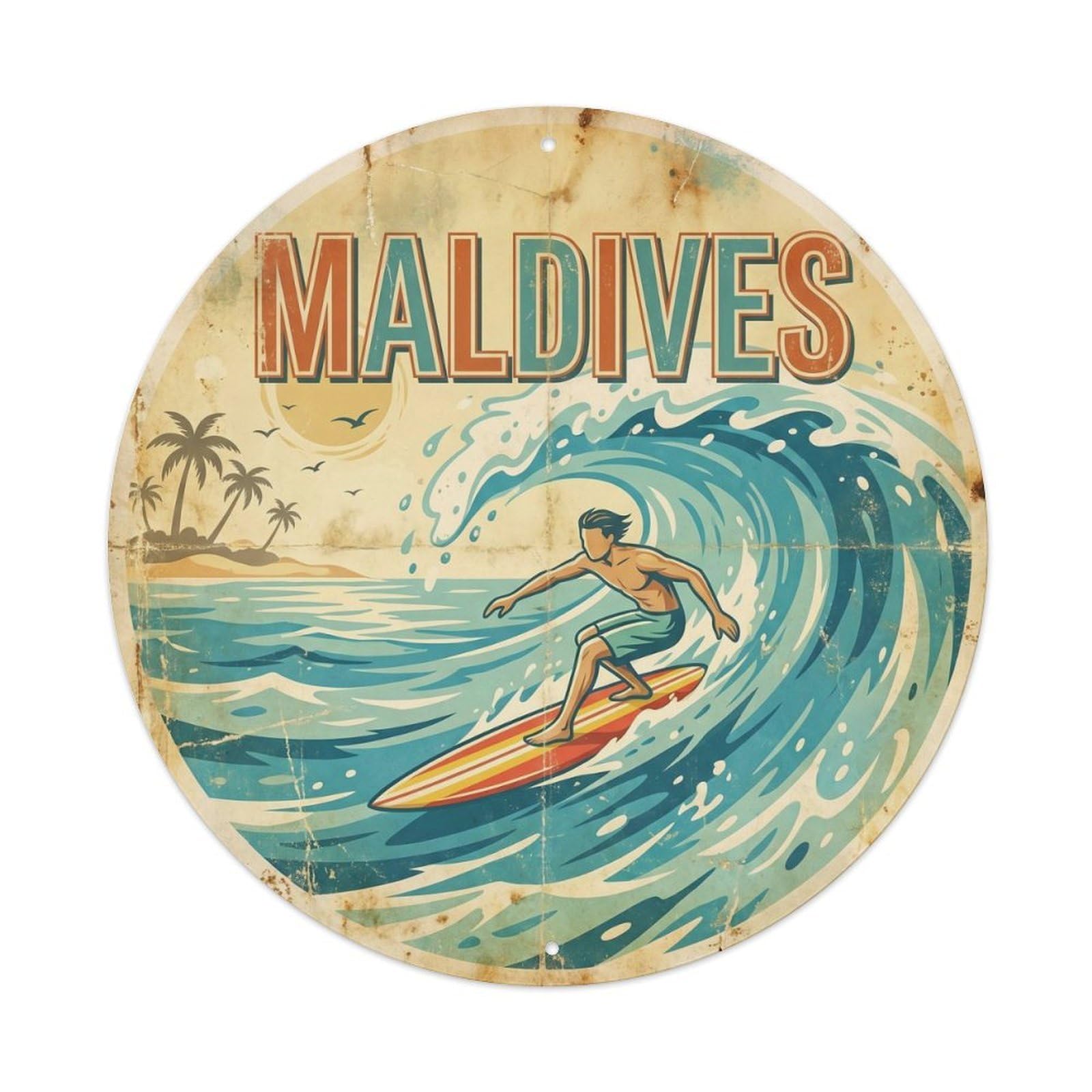 Maldives Surfing Boat Travel Water Adventure Metal Tin Sign