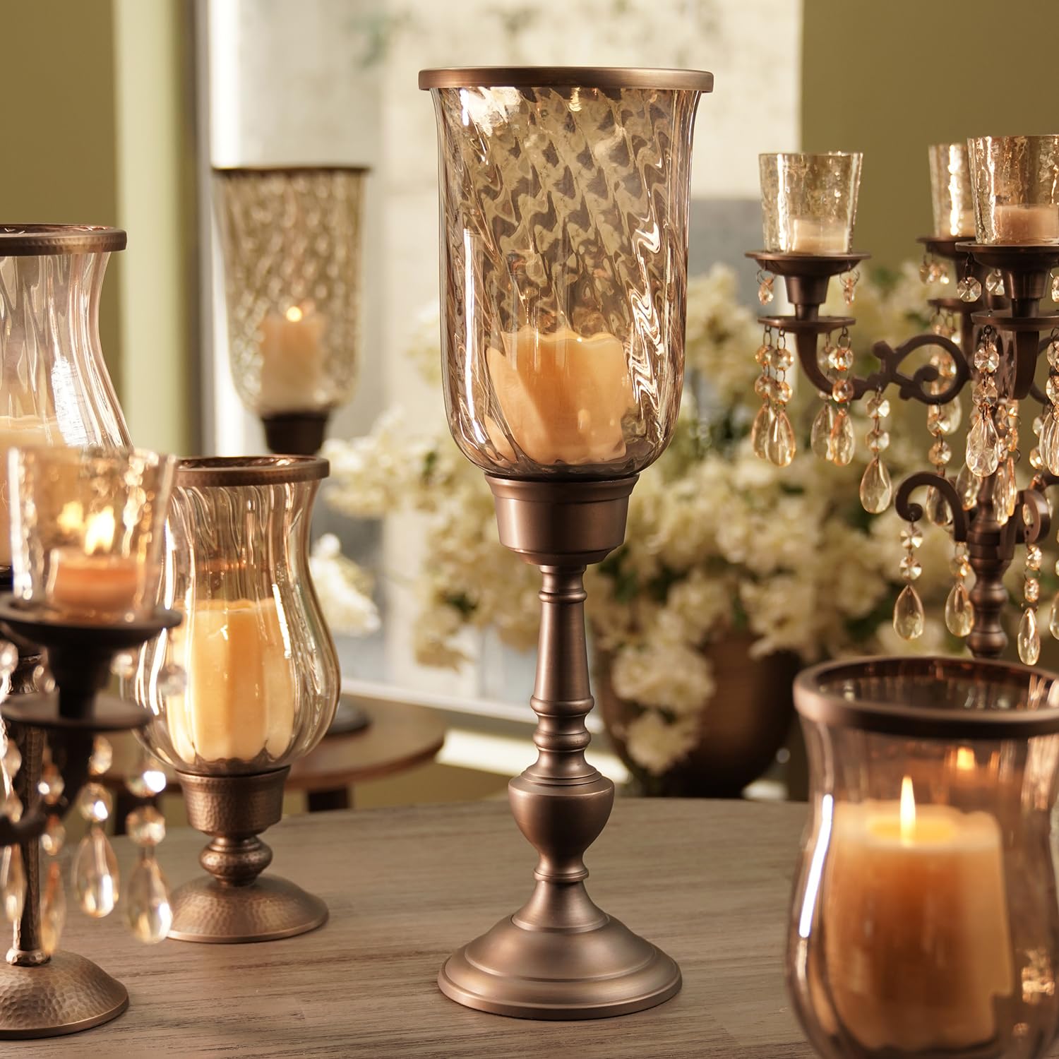 Pure Home + Living Brown Antique Finish Textured Glass Candle Holder with Stand-image-10