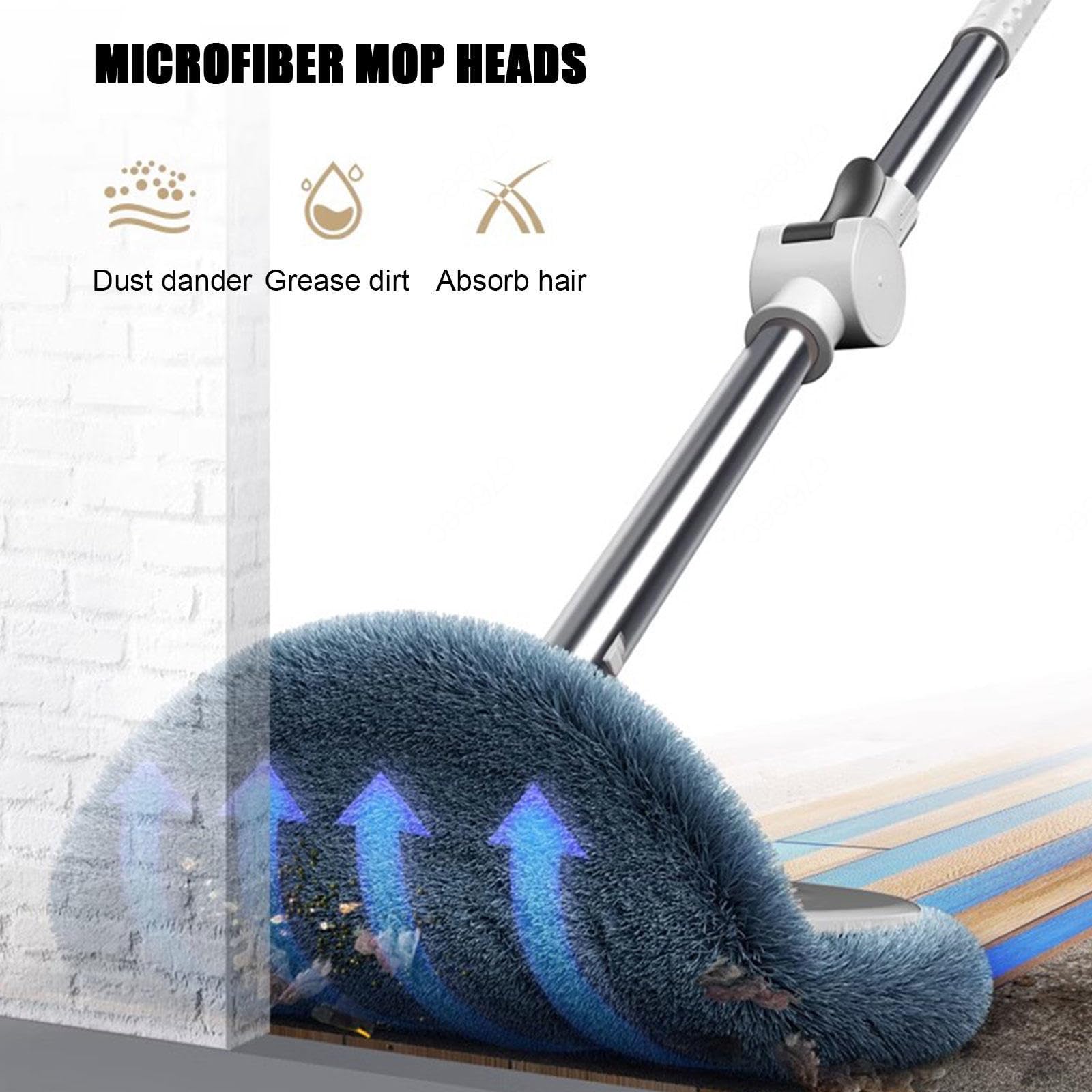 Juego de fregona y Cubo giratorios, fregona giratoria húmeda y Seca autolimpiante, fregona Plana con 6 Almohadillas de Microfibra y Mango de Acero Inoxidable de 53 Pulgadas, Apto para Madera