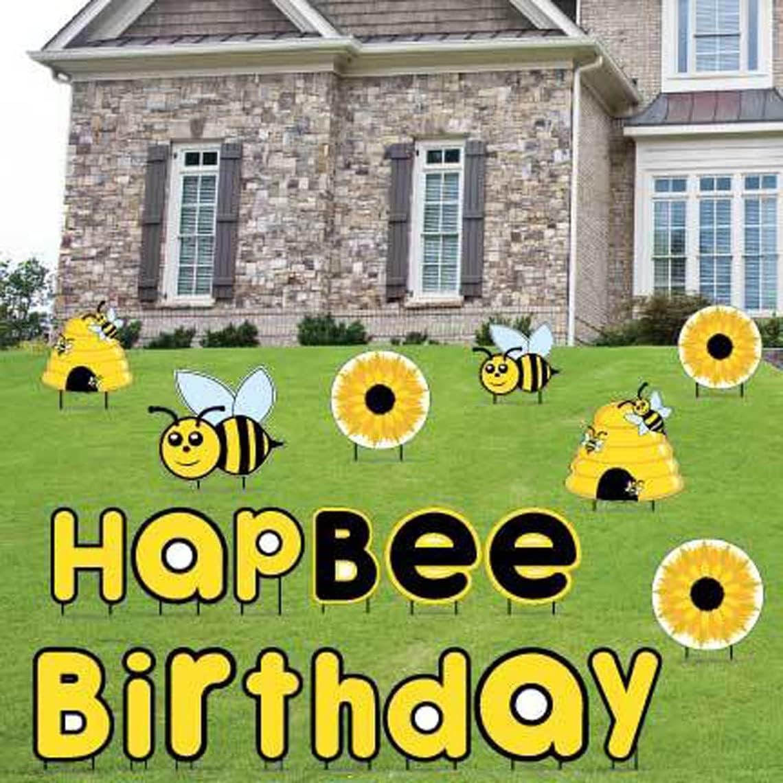 VictoryStore HapBee Birthday, 21pc Birthday Yard Card Lawn Sign Set, 15Inch Letters, Bee Birthday Yard Decorations