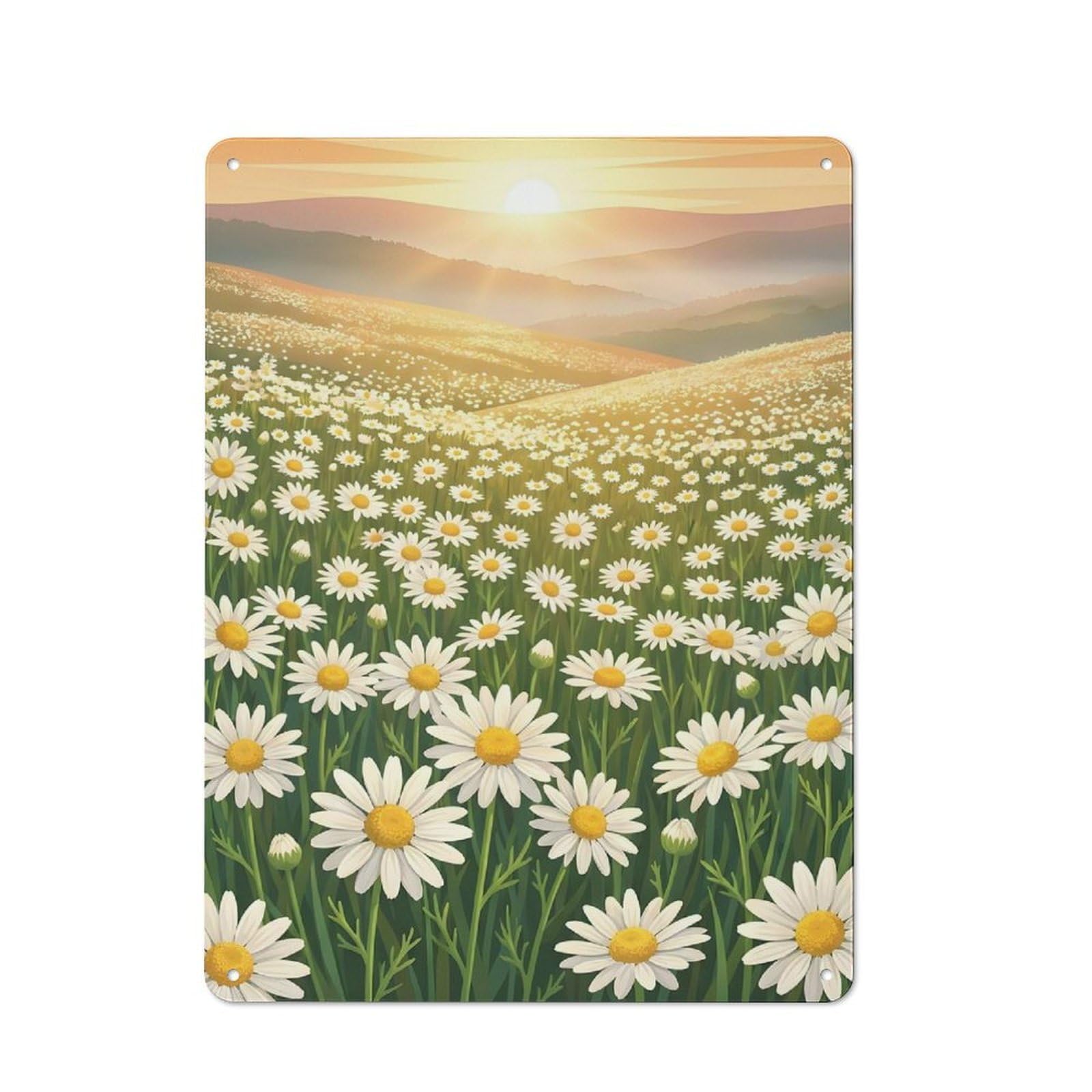 Junmoney Style-23 Daisy Field At Sunrise Printed Metal Sign 40X30cm For Bar Or Restaurant, New Home Wall Decor For Hospitality Decor Collectors