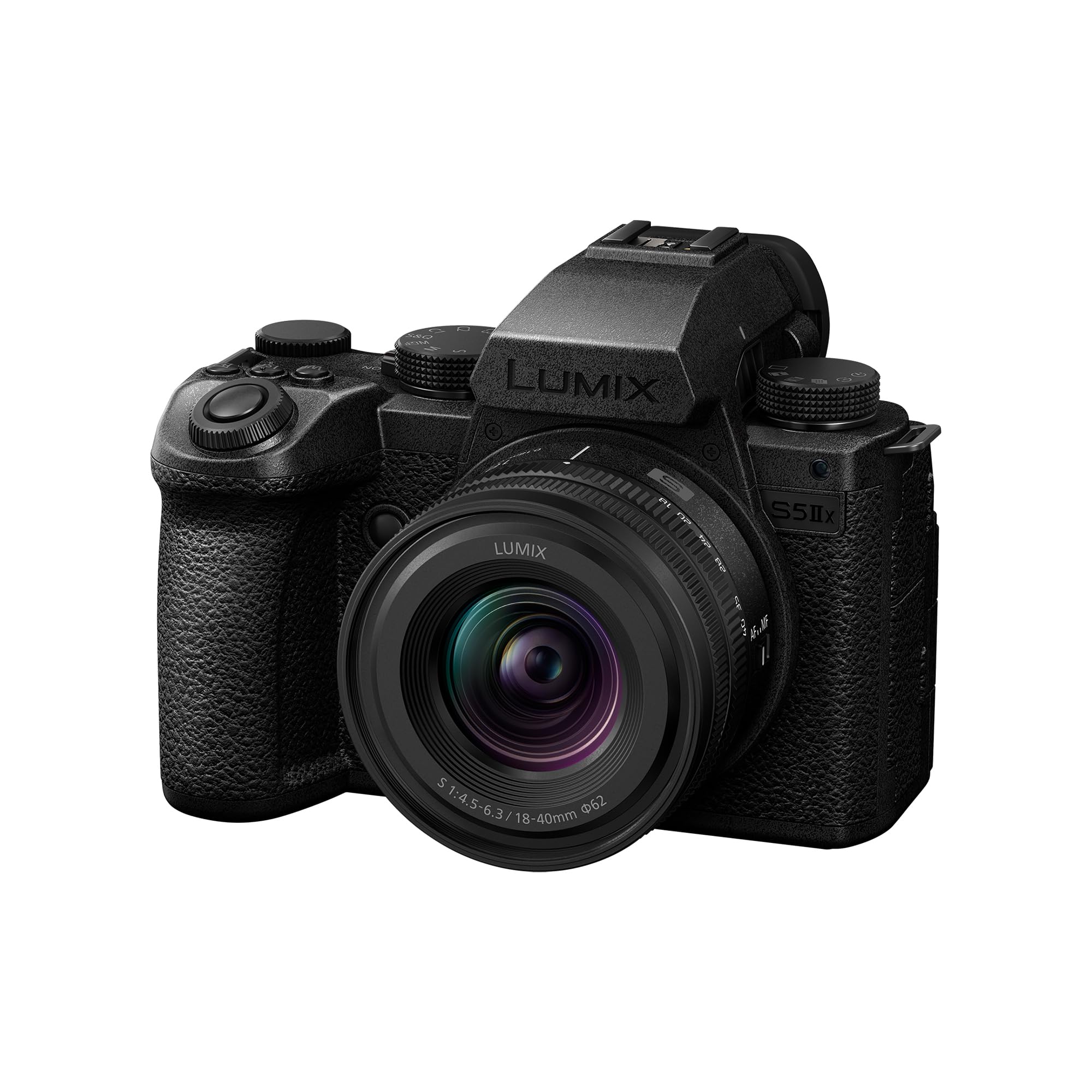 Panasonic LUMIX DC-S5M2XNE Fotocamera Mirrorless Full Frame, Registrazione 4K 60P e 6K 30P Illimitata, Wi-Fi, Phase Hybrid AF, Active IS, Dual Native ISO, con Lente S-R1840E 18-40mm S, Nero