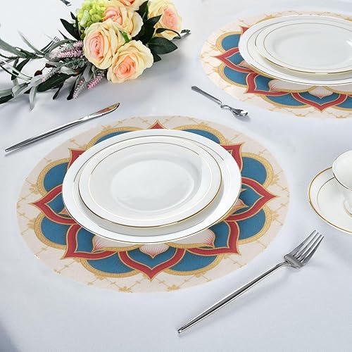 Miniatura 6 de Flower Indian Style Decorative Round placemats Spring Reversible Quilted placemats individuales para comedor 15.4x15.4in Set of 6