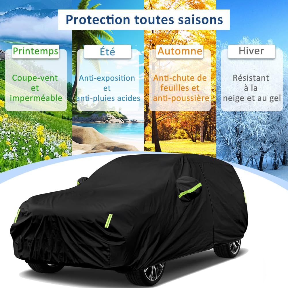 Sailnovo Housse de Voiture SUV imperméable Toutes Saisons,7 Couches Robuste pour Voiture,extérieur,Neige,Soleil,Protection UV avec Fermeture éclair,Ajustement Universel pour SUV(462 à 482 cm