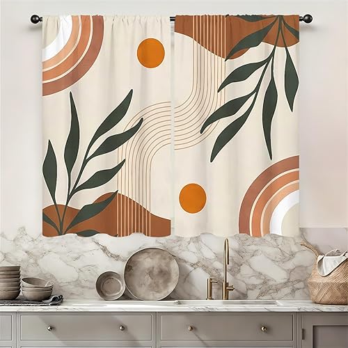 Miniatura 35 de Rusitc - Cortinas de cocina de algodón para granja, 27.5 pulgadas de ancho x 39 pulgadas de largo, 2 paneles con bolsillo para barra, estilo retro,