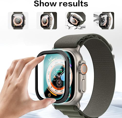 Miniatura 3 de Suoman Paquete de 2 fundas para Apple Watch Ultra 321 de 1.929 in, impermeables, ultrafinas, cobertura completa, de metal de vidrio templado, color