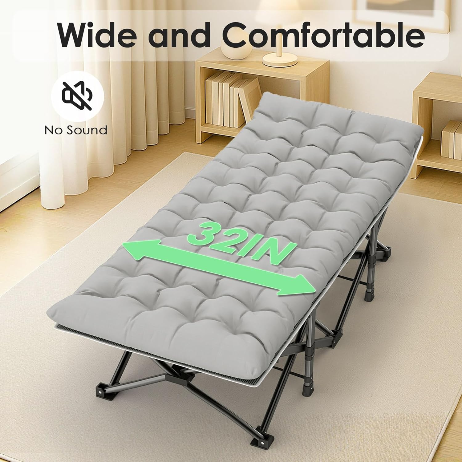 Suteck Camping Cot, 32In XXL Folding Camping Cot Heavy Duty Sleeping Bed for Adults 1200D Double Layer Oxford Cots for Camping W/Pilllow Mattress Carry Bag for Home Office Nap Beach Travel, 900LBS Light Gray 79"×32"×19"