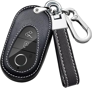Smart Remote Key Fob Cover Fit for Mercedes Benz C S Class W206 W223 S350 C260 C300 S400 S450 S500 Real Leather Key Case Shell Protector Cover Car Accessories-A Keychain Black