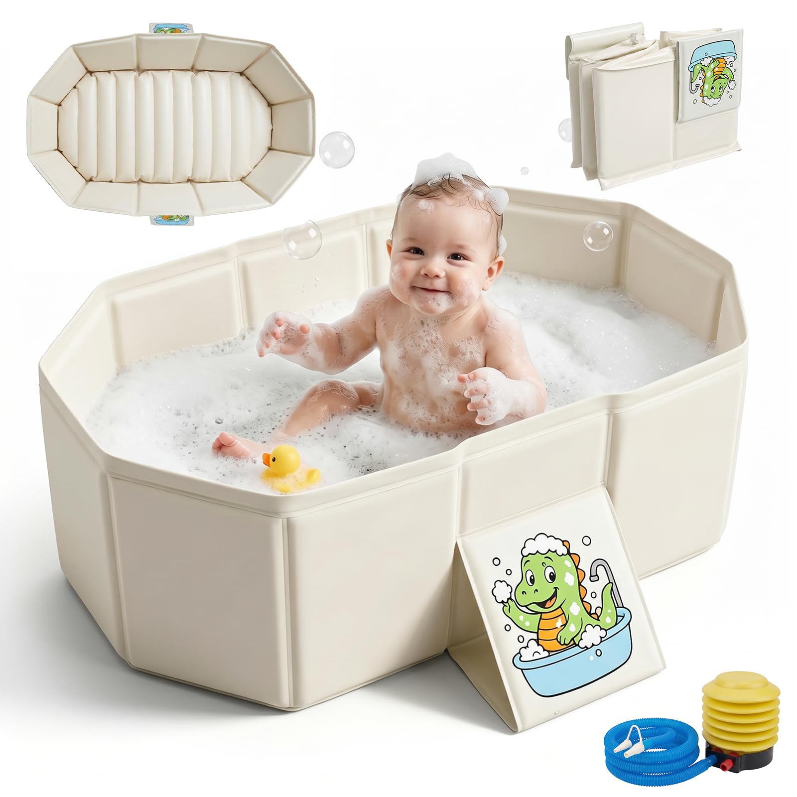 Inflatable Baby Bath tub,Foldable Portable Baby Bathtub,Large Toddler Bath for Ages 0-8,Space Saving Newborn Bath for Toddler Boys and Girls