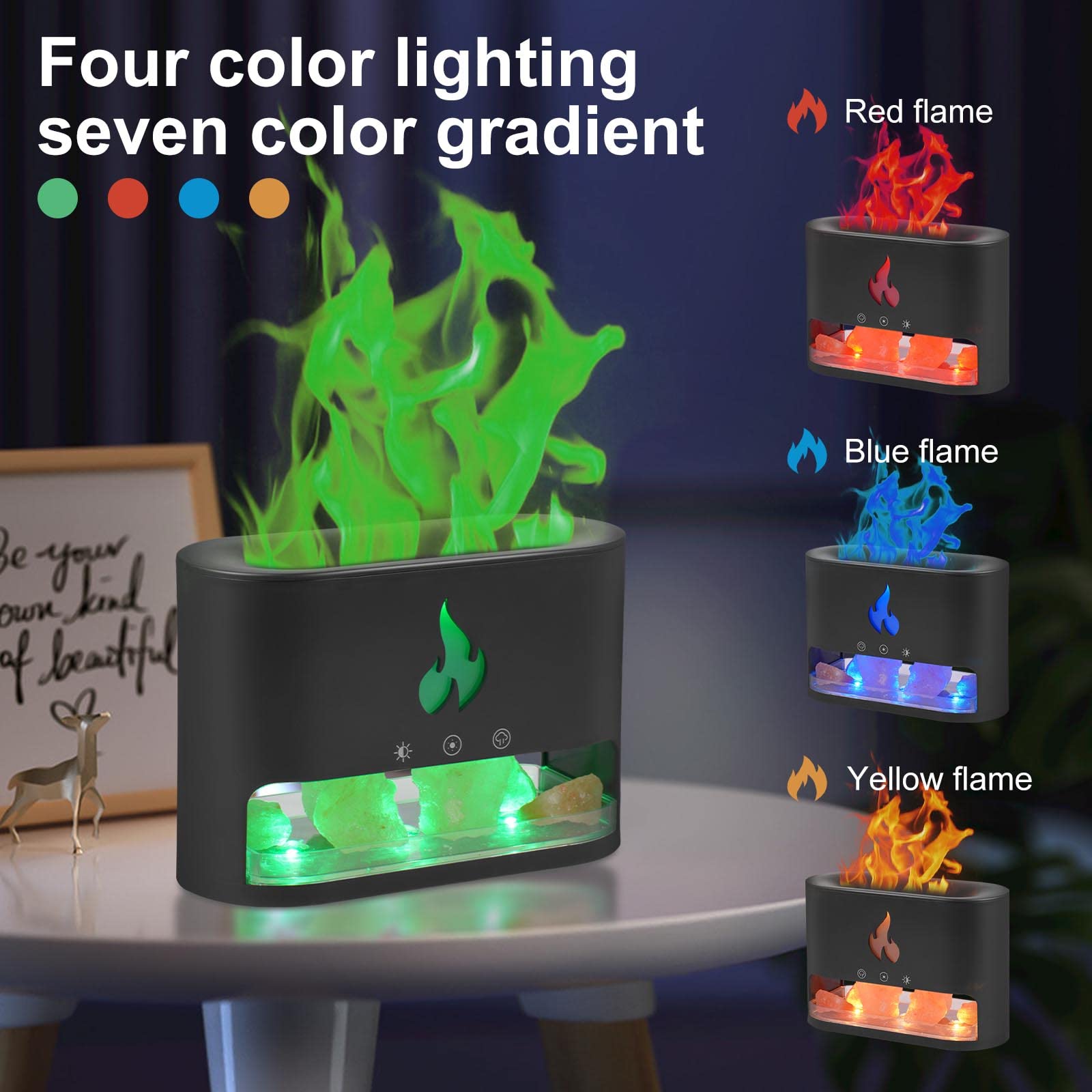 Umidificatore A LED Con Luce Ambientale - Doppia Modalità Fiamma/Sfumatura, 360 Ml, Per Camera E Ufficio