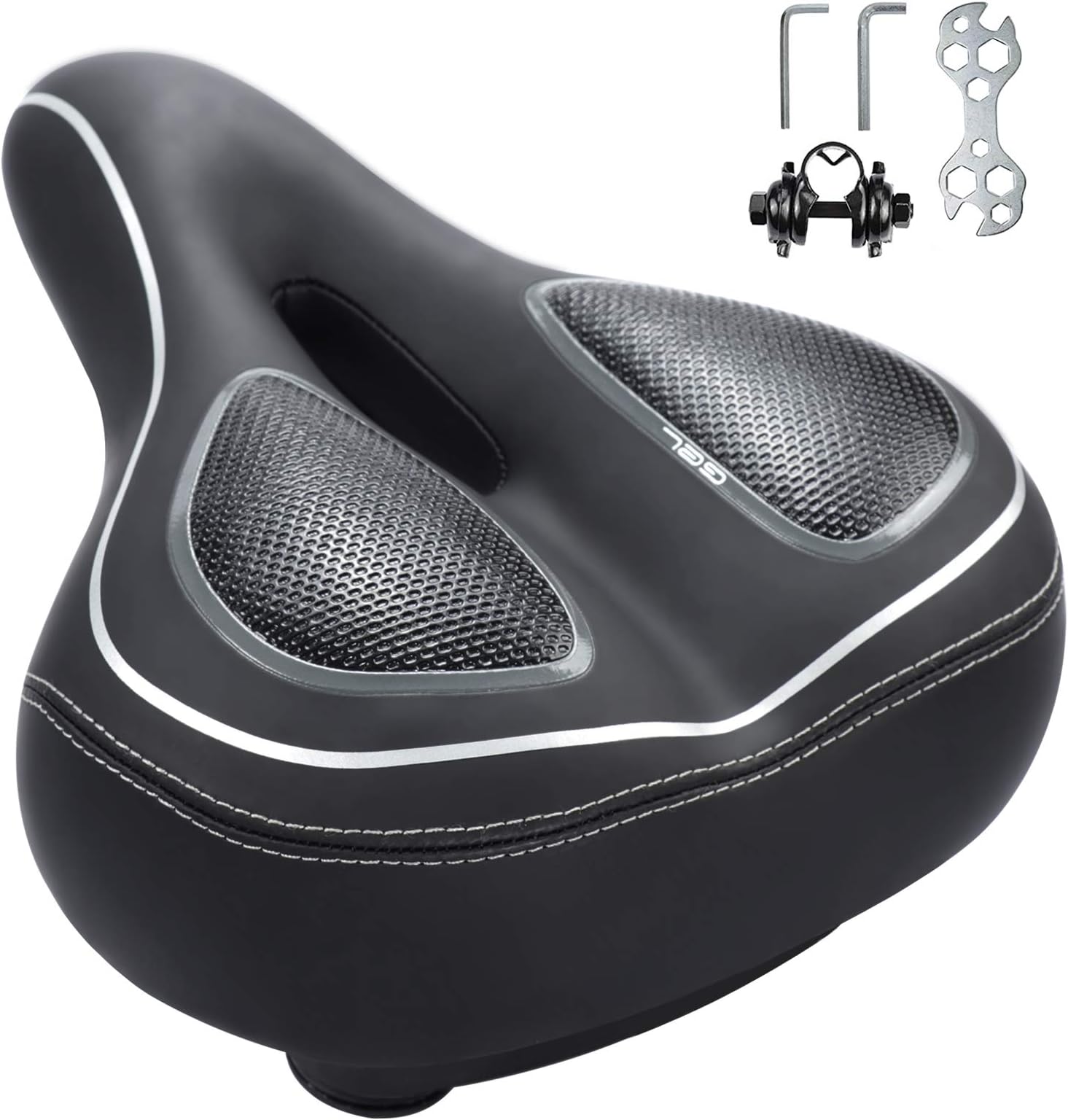 Wide Bike Seat, Beach Cruiser Seat Comfortable Bike Seats for Men Women-Dual Shock Absorbing Soft Memory Foam Bicycle Seat, Universal Replacement Bike Saddle for Indoor and Outdoor Bikes