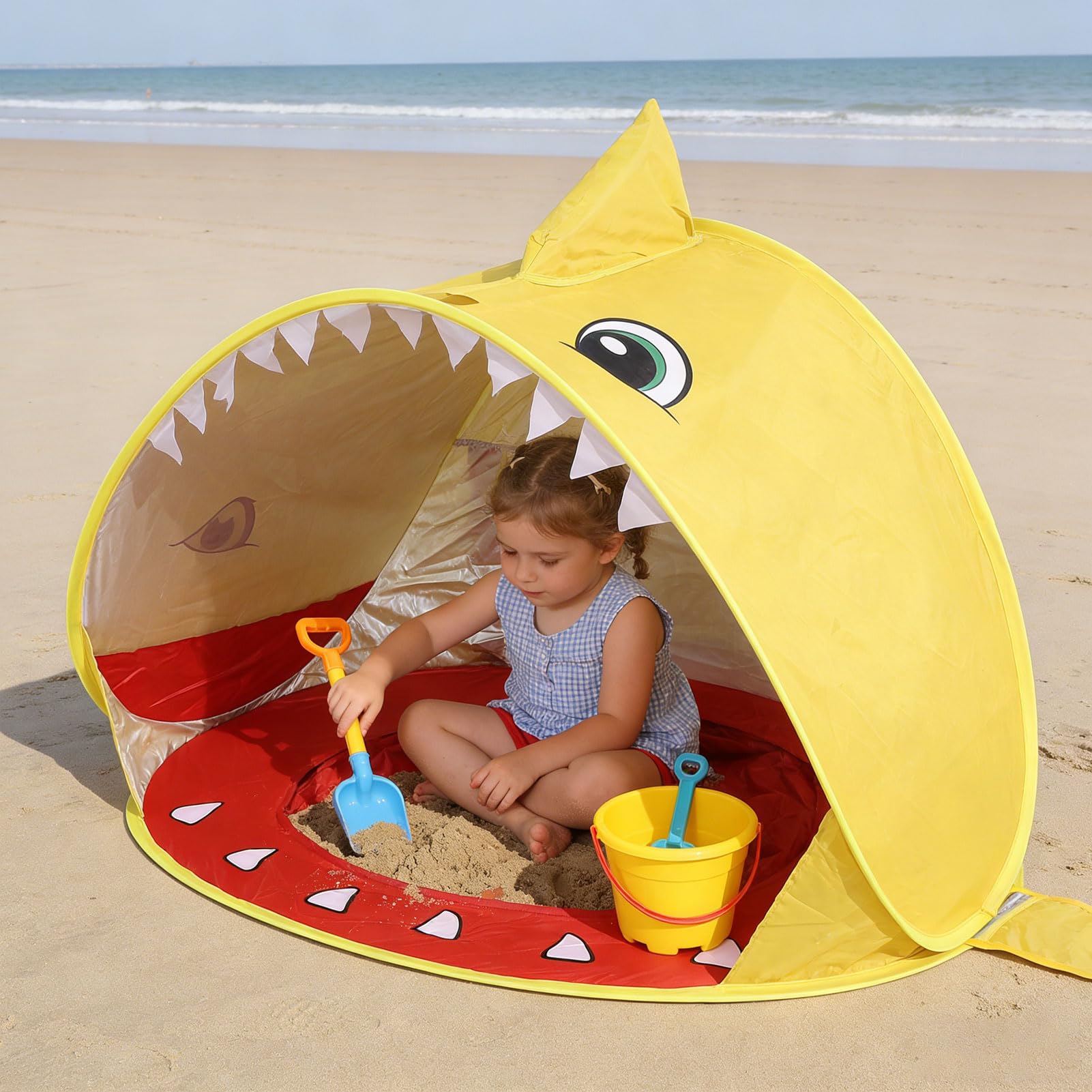 Drfeify Carpa de Playa para Niños Carpa de Playa Portátil para Bebés con UPF 50 Más Alambre de Acero de Poliéster 47,2 X 31,5 X 27,6 Pulgadas Refugio Solar Emergente con Piscina de Chapoteo para