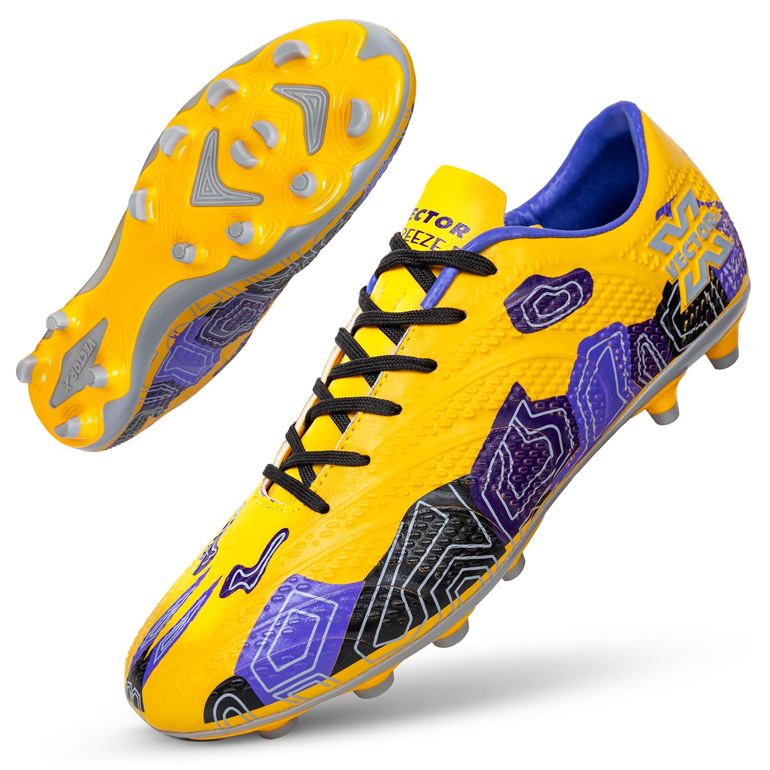 Breeze High-Performance Soccer Studs Fully Embossed Synthetic Upper|Double Colour High Strength TPU Sole Football Shoes Athletic Footwear for Boys Men Players