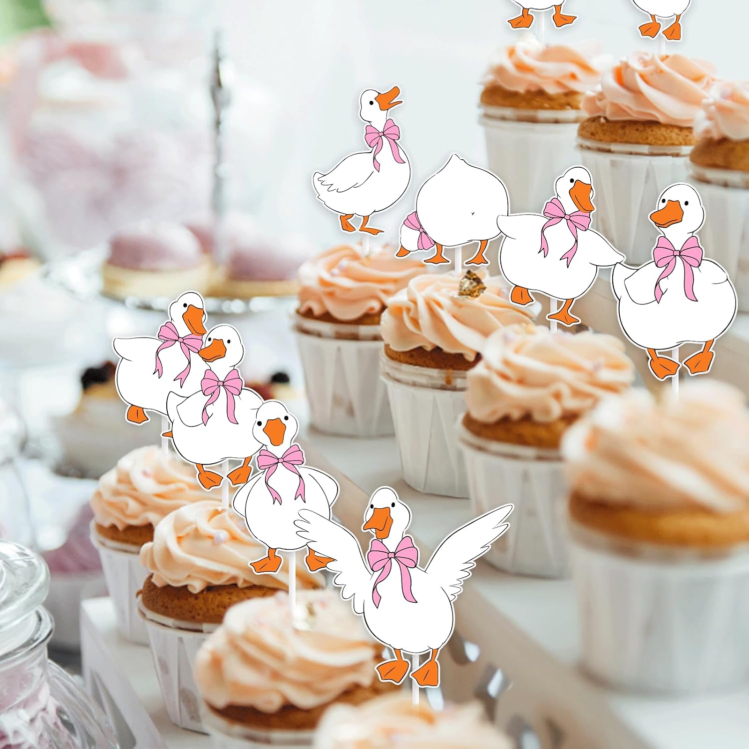24 Pcs Silly Goose Cupcake Toppers, Funny Cartoon Goose Cupcake Toppers for Baby Shower Theme Decorations Party Supplies Cake Birthday Decorations Party Supplies image 2