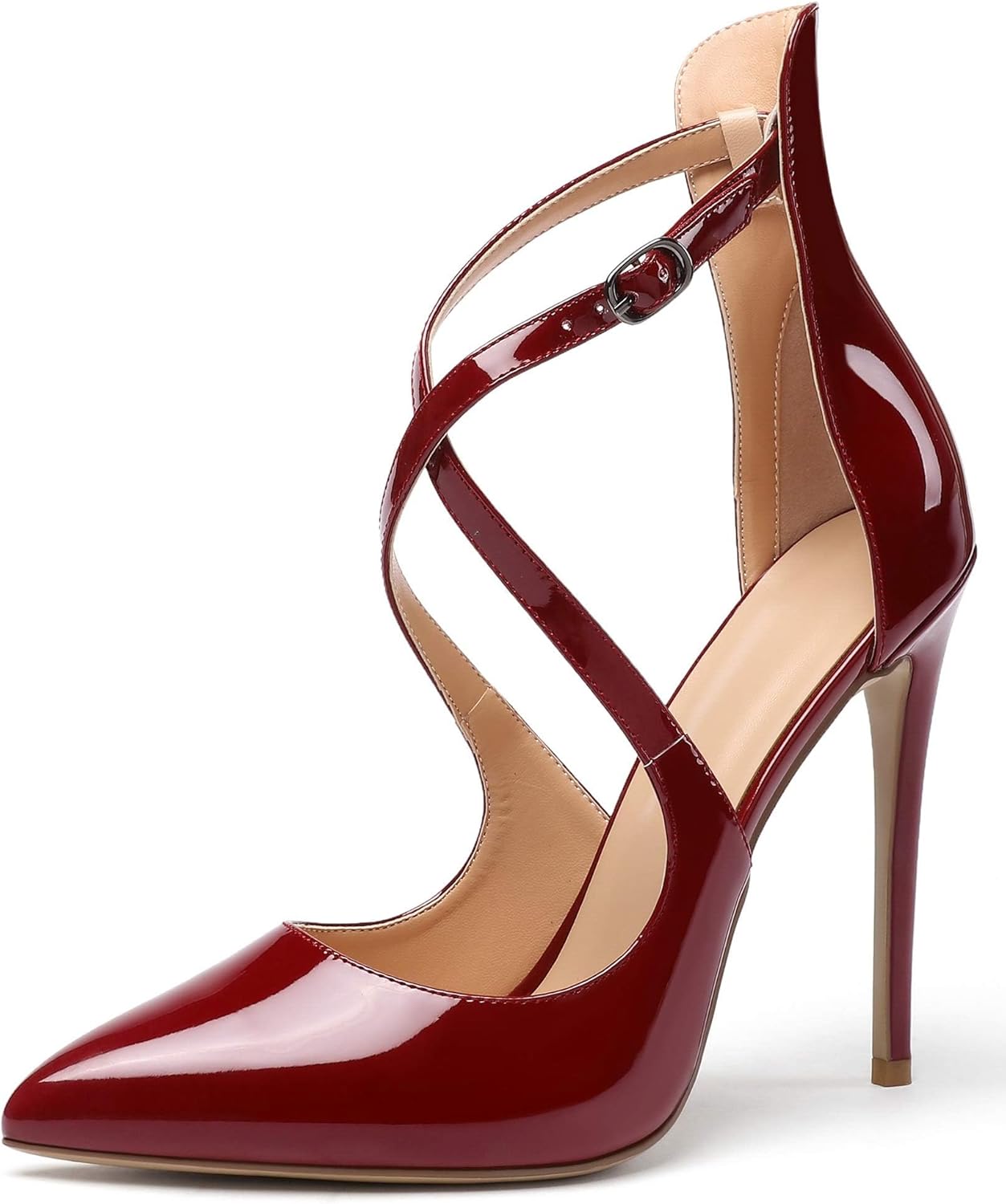 SAMMITOP Women's Pointed Toe Stiletto High Heels Crisscross Strappy Pumps Ladies Ankle Buckle Strap Shoes - Image 2