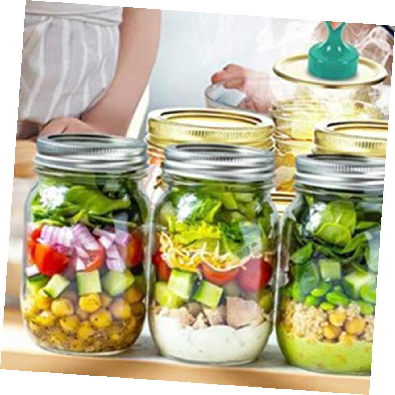 Barattoli a Bocca Larga in Vetro da 500ml con Coperchio Ermetico, Set di 6 Pezzi Riutilizzabili Contenitori per Conservazione Alimentare per Casa e Ristorante