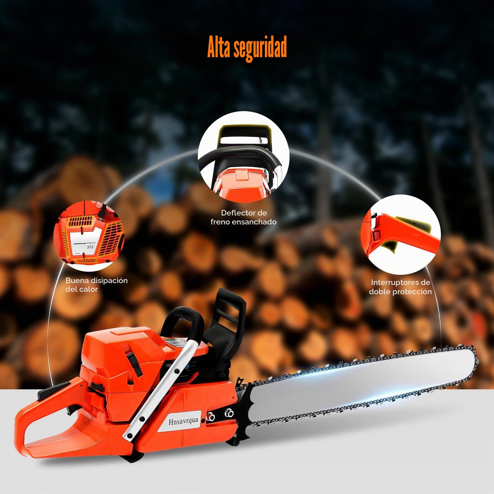 Motosierra de gasolina, juego de motosierras, longitud de cadena de 71 cm, 3,9 kW, cilindrada de 71 cc, 10 000 rpm, refrigeración por aire, longitud de espada de 71 cm, lubricación automática de