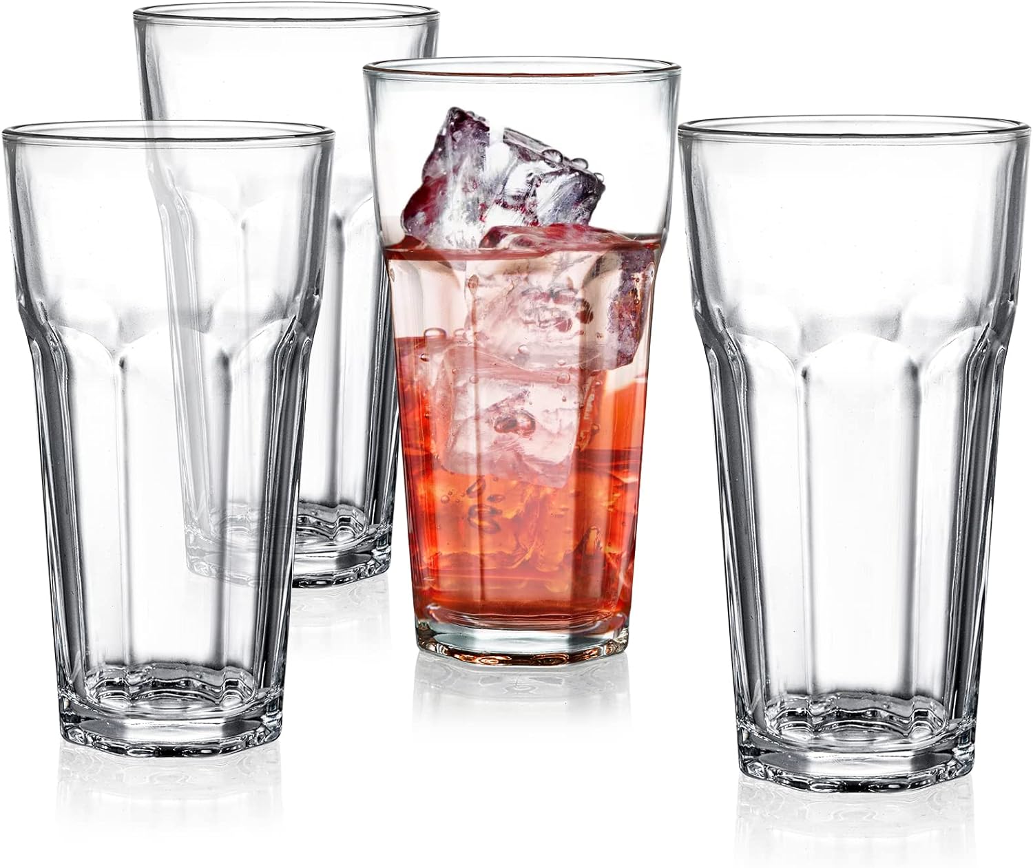 Yopay Set of 8 Highball Drinking Glasses, 12oz Lead-Free Tempered Water Glasses Thick Heavy Base, Clear Iced Hot Tea Glassware for Cocktail, Juice, Milkshake, Soda Beer Tumbler Cup - Image 4