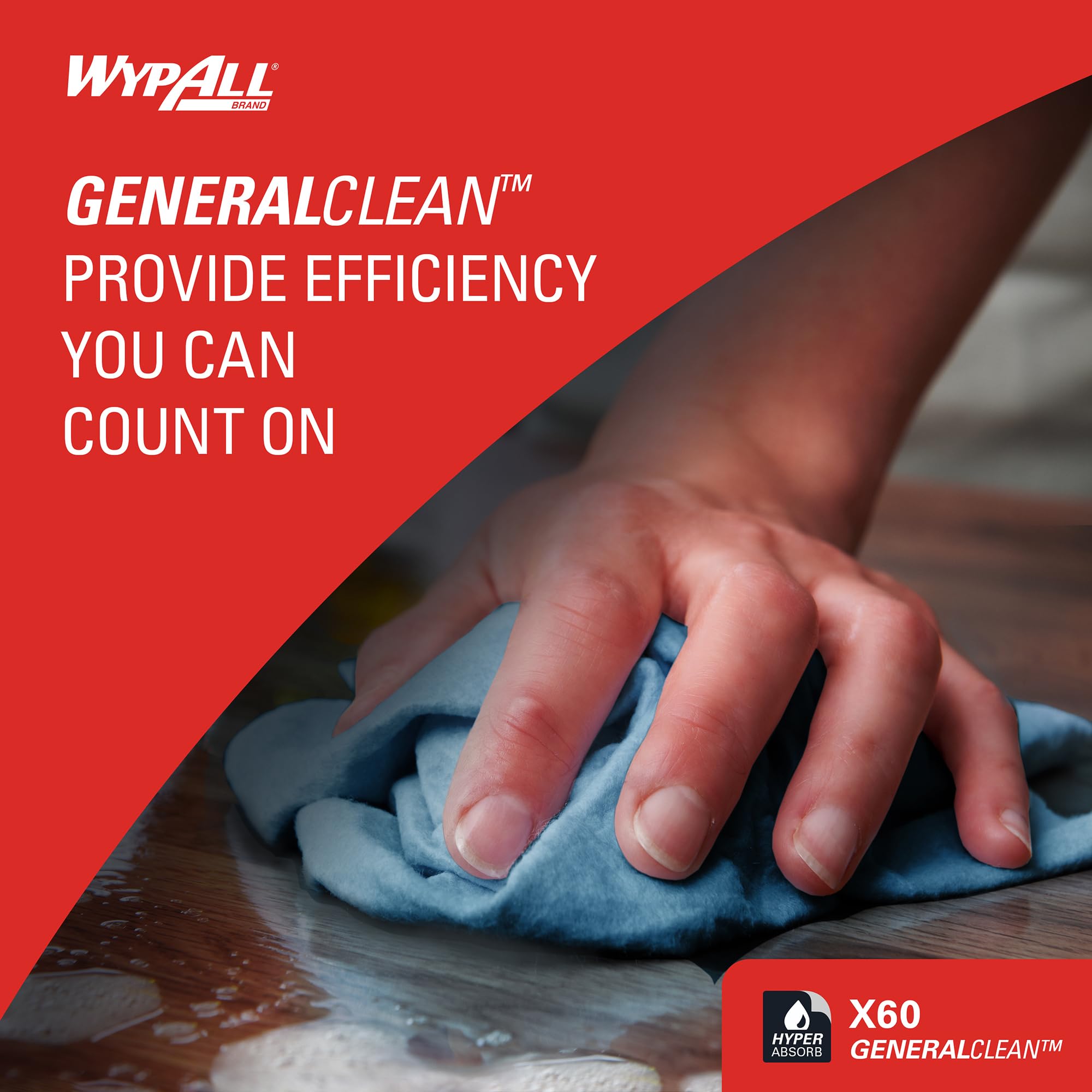 WypAll X60 General Clean Multi-Task Reinigungstücher, blaue Wischtücher zur Universalreinigung, 2-in-1 Midi-Rollenreinigungssystem, 1 blaue Rolle x 235 Wischtücher, Artikel-Nr. 8250