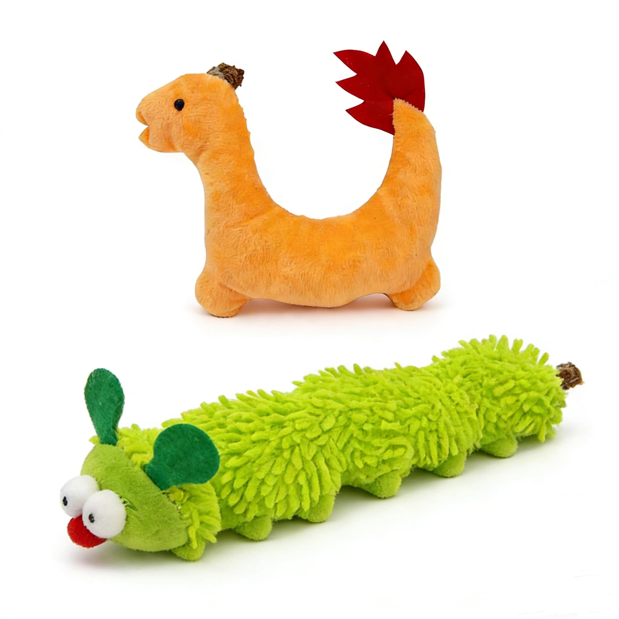 Satiskid Catnip Toy Set 2 Pcs Orange Dinosaur & Green Caterpillar Plush Catnip Chew Teething Toys for Cats & Kittens Teeth Cleaning and Indoor Fun Play