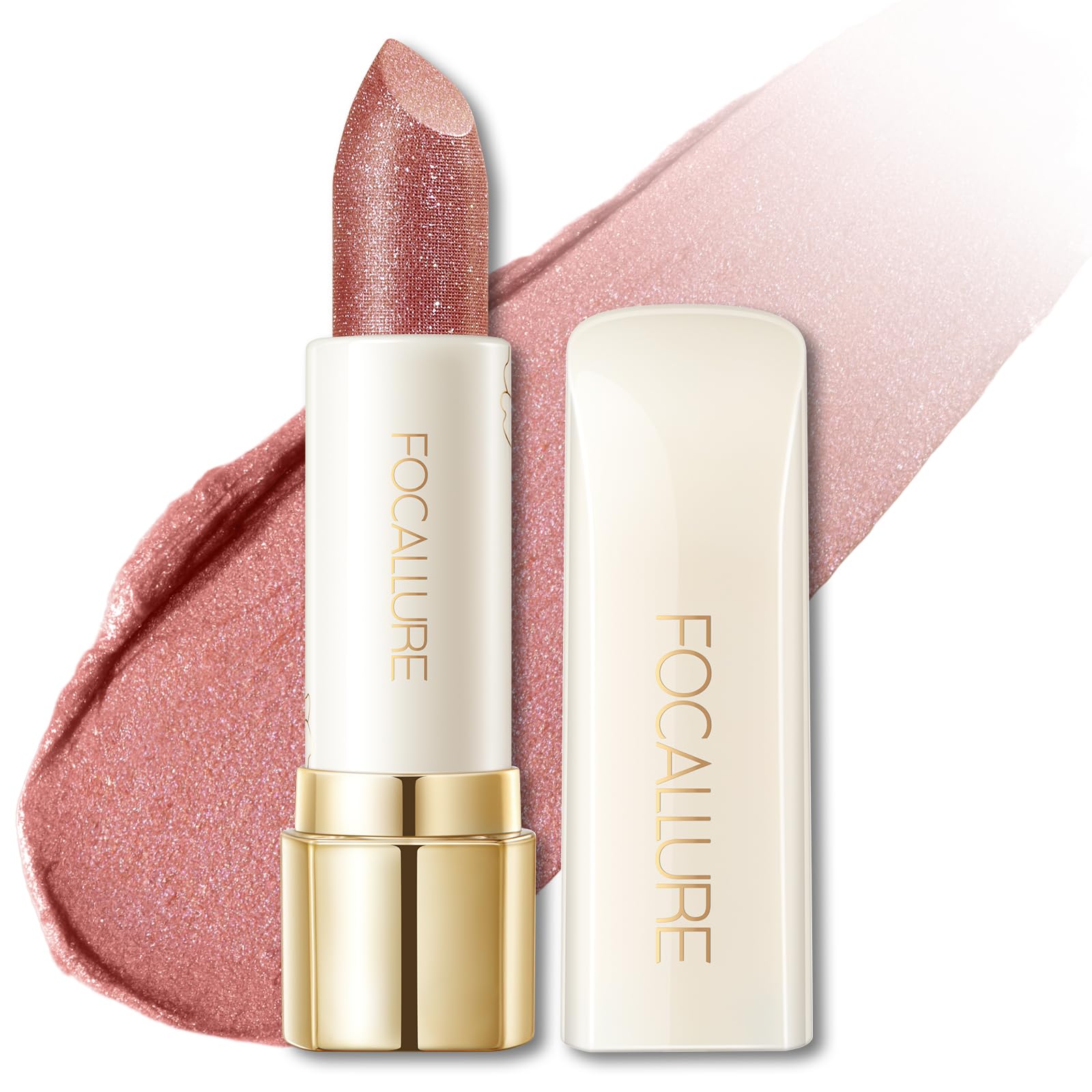 FOCALLURE Moisturizing Shiny Lipstick,Pearl Shimmery Finish,Hydrating Tinted Lip Balm with Creamy Texture,Long Lasting High Pigmented Lip Stain,Bitter