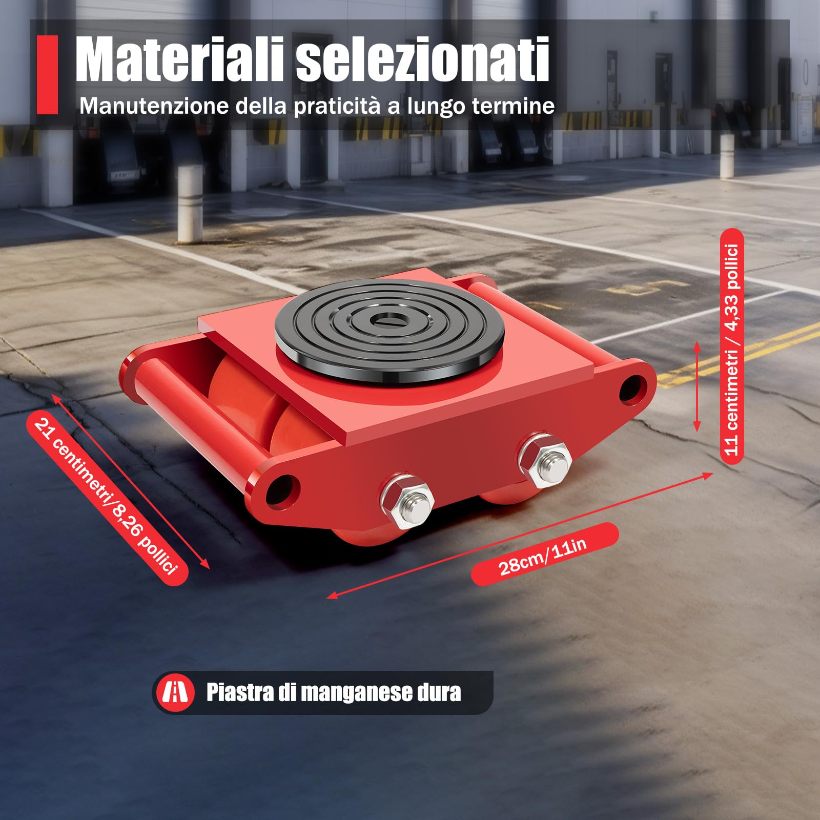 Chariot de transport pour charges lourdes 6T - Rouges - 13228 lbs - Roulettes de meubles avec roues en polyuréthane - Pivotant à 360° (acier au manganèse/roulement de qualité/poignée de sécurité