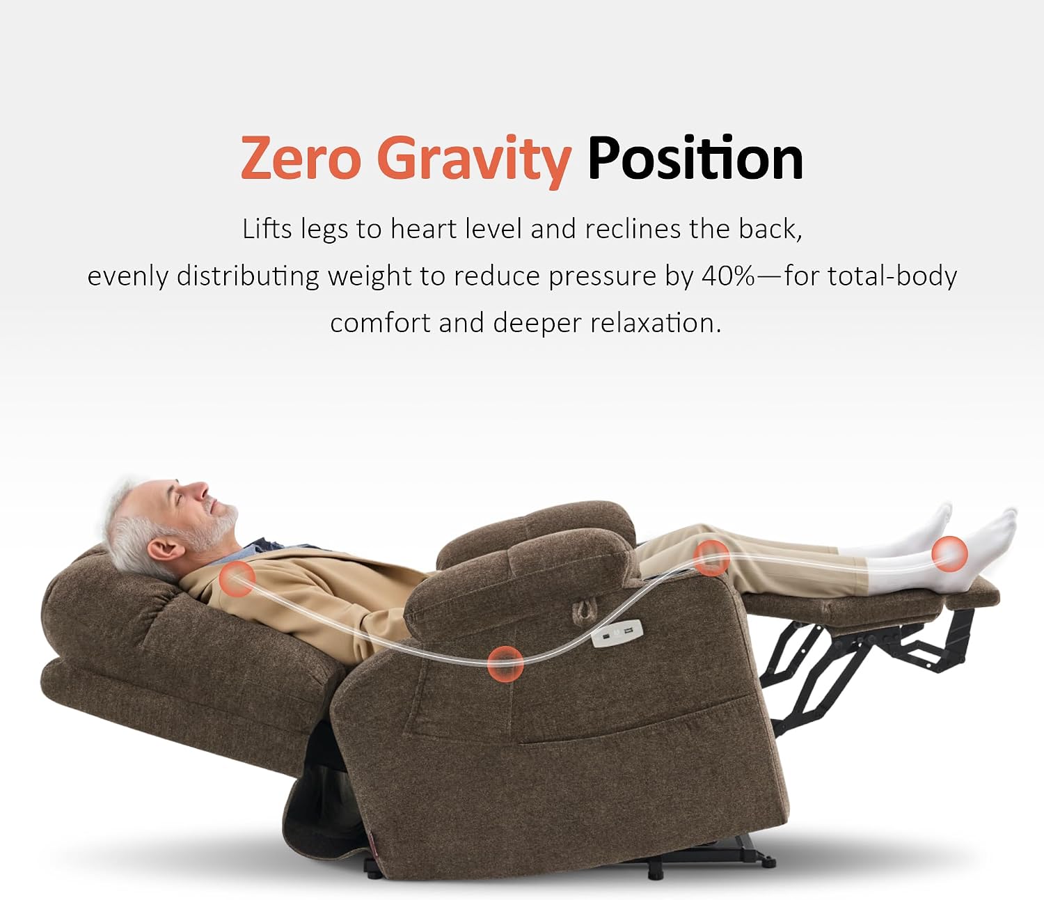 MCombo Dual Motor Power Lift Recliner Chair for Elderly, Lay Flat Lift Chair with Dual Heating and Massage, Extra Wide Lift Recliner for Big and Tall, Fabric R7070 (Brown)