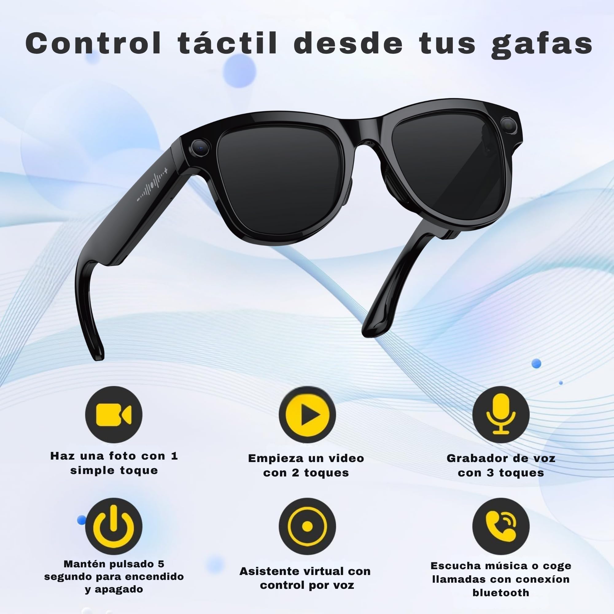 SMARTIA - Gafas inteligentes con cámara, Funda de Carga Portátil, Gafas de sol bluetooth, Manos libres con IA integrada por Voz, APP incluida en español, Smart glasses y Traductor 20 idiomas, 33 MP 4K