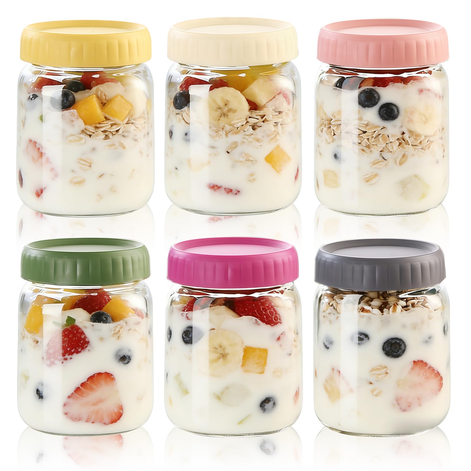 Siocok Transparent 6 Pack 16 Oz Glass Jar With Screw Lid Leakproof, Overnight Oats Jar, Stackable Small Mason Jars, For Overnight Oats, Salad, Yogurt, Cereal, Fruit, Snacks, Spice, Sugar, Coffee, Candy