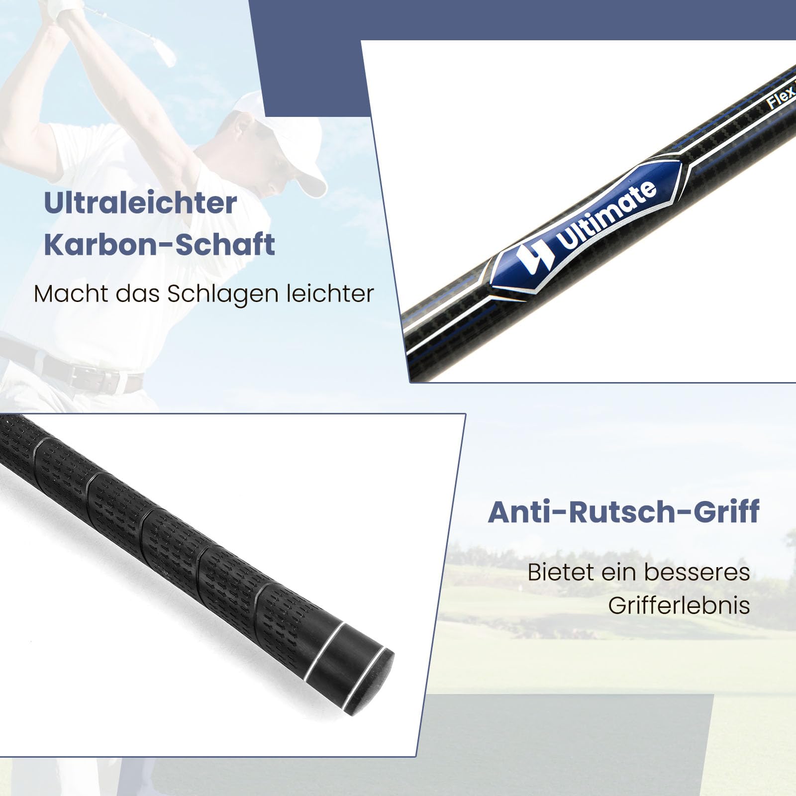 GYMAX Komplettes Golfschlägerset für Herren, 12-teiliges Golfschlägerset mit Schlägerhauben, inkl. 1# Driver, 3# Fairway, 4# Hybrid, 6# & 7# & 8# & 9# & P# Eisen, Putter