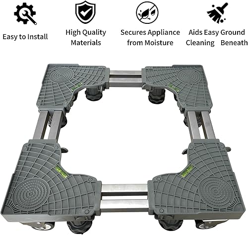 Miniatura 6 de Base móvil para nevera mejorada con 4 ruedas de bloqueo y 8 pies fuertes ajustable para muebles para lavadora, secadora, lavadora, pedestal, soporte